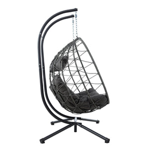 English Elm 2 Person Wicker Hanging Egg Chair with Freestanding Stand Outdoor Patio Swing Seat Gray W1703P444363