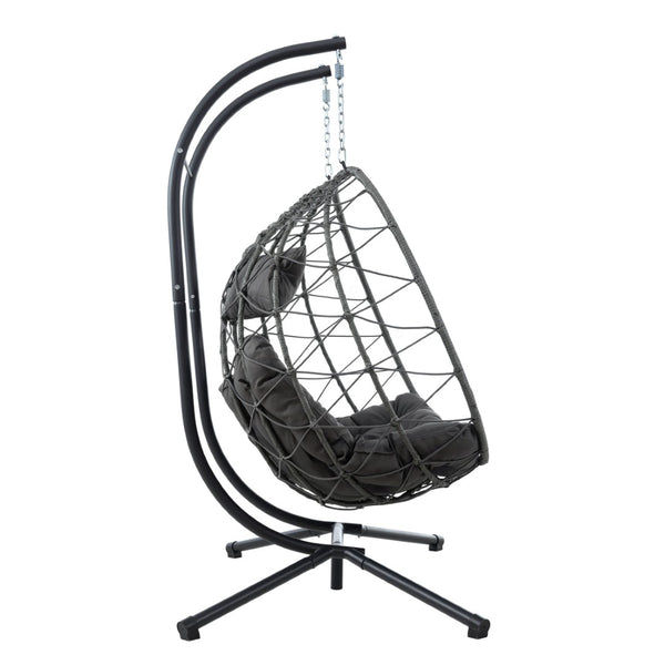 English Elm 2 Person Wicker Hanging Egg Chair with Freestanding Stand Outdoor Patio Swing Seat Gray W1703P444363