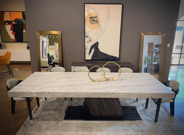 VIG Furniture Cairo Italian Extendable Dining Table — Matte Faux Marble Top & Pecan Elm Pedestal, Seats 10–14 VGACCAIRO-TBL