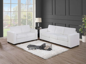 English Elm Classic Comfort 2pc Sofa Set with Chenille Upholstery, Pocket Coil Support, Rolled Arms & Exposed Feet Milk White 38 L x 26 W x 53 H B011S01745