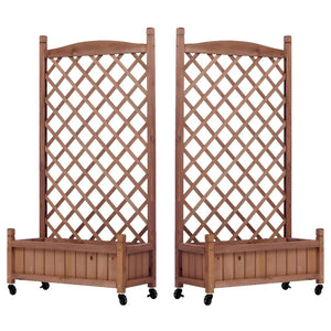 English Elm Raised Wood Planter Boxes with Integrated Trellis for Climbing Vines Set of Two D720094446
