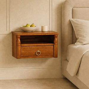 English Elm Artisan Solid Oak Wall Mounted Floating Nightstand with Ring Pull Handcrafted Finish B182P442823