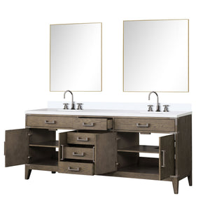 English Elm Grey Oak Double Bath Vanity 80" W x 22" D with White Quartz Top, Chrome Faucets & Dual 36" Mirrors B2731S01876