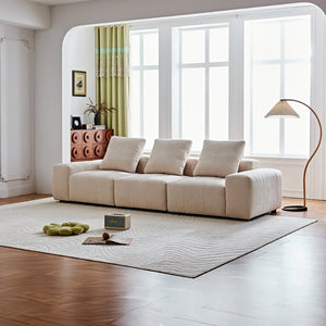 English Elm Luxury Piano Key Chenille Velvet Sofa Solid Wood Frame Three Seat Modern Living Room Beige W1765S00133