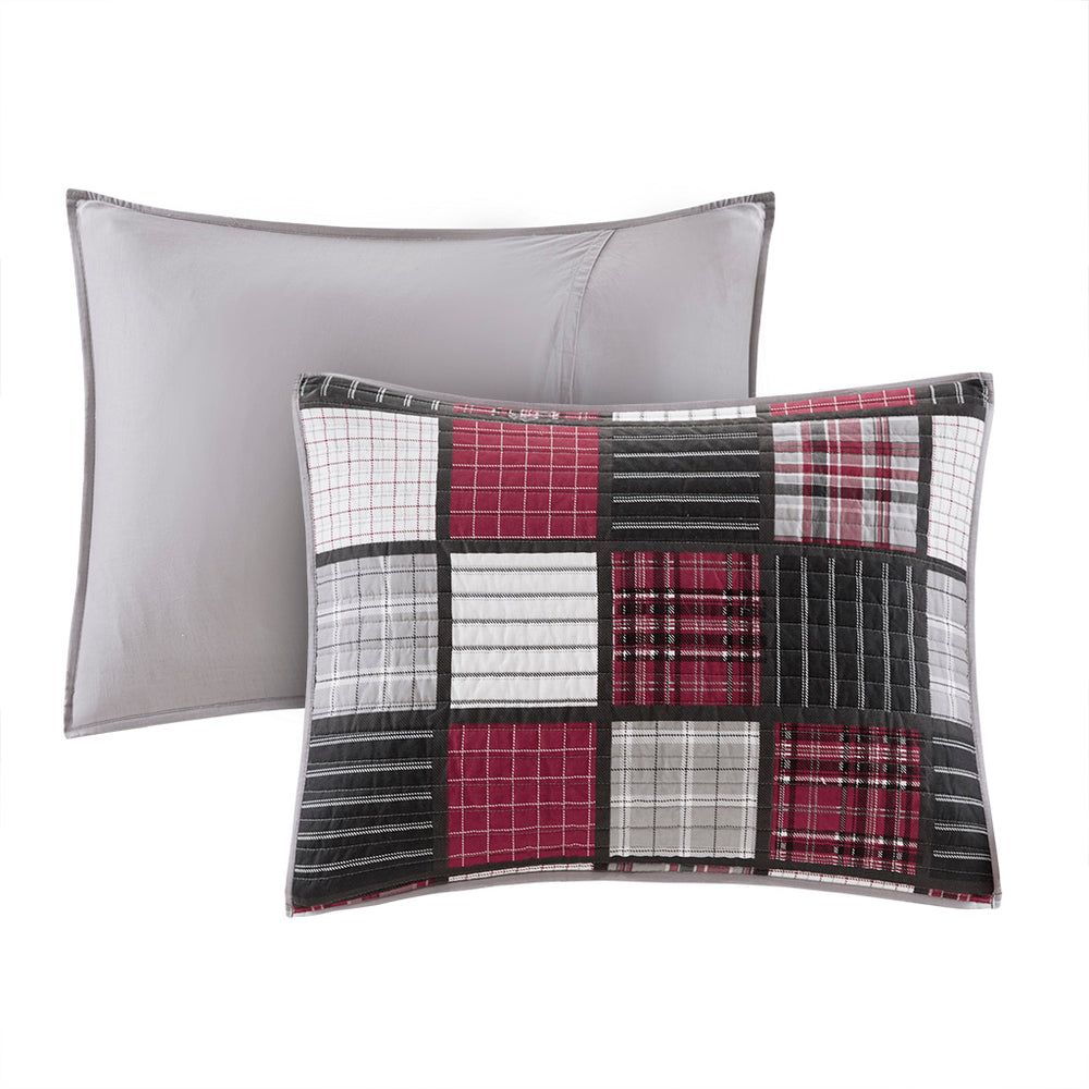 JLA Home Woolrich - Oversized Cotton Plaid Quilt Set — Red & Gray Tartan Cabin Style, Lightweight Breathable Fill, Machine Washable 94 L x 106 W x 0.25H WR13-2524