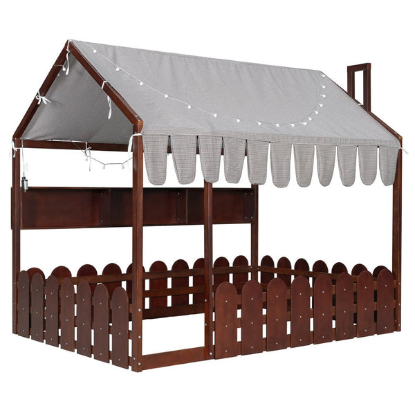 English Elm {slats Are Not Included} Twin Montessori House Floor Bed Kids Tent Lights Shelves Pinewood Frame Espresso N708P407963P