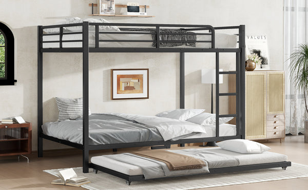 English Elm Full Metal Bunk Bed With Twin Trundle - Stylish, Space-Saving Design For Families And Guests! W1580S00129