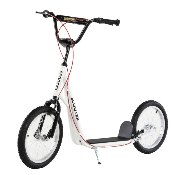 English Elm Aosom Youth Kick Scooter Steel Frame Inflatable Wheels Dual Brakes Adjustable Bar White W2225P217072