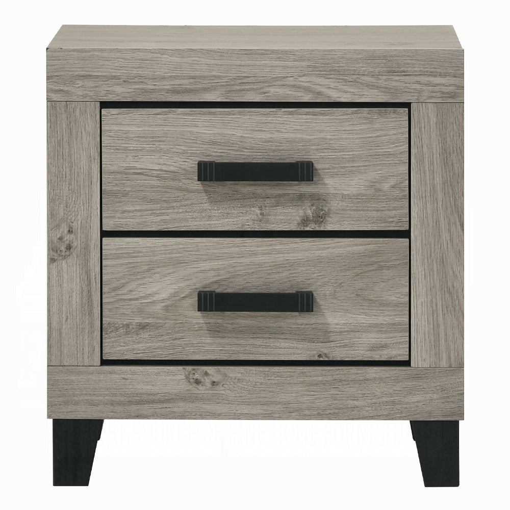 English Elm Farmhouse Light Gray Nightstand with Two Storage Drawers, Black Hardware & Sturdy Legs, 22"x15"x23" B2741P330139