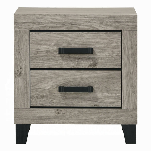 English Elm Farmhouse Light Gray Nightstand with Two Storage Drawers, Black Hardware & Sturdy Legs, 22"x15"x23" B2741P330139