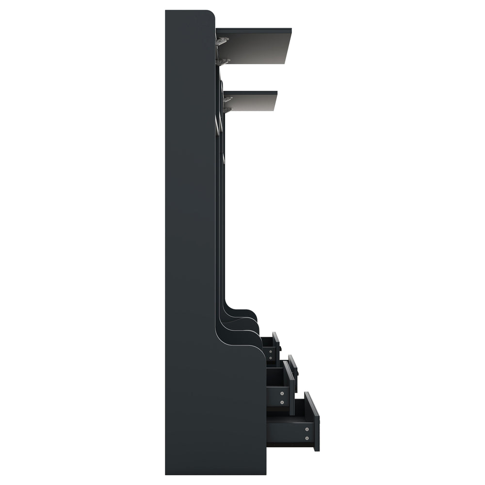 English Elm 4-in-1 Hall Tree with Bench, 7 Hooks, 2 Cabinets & 4 Drawers for Entryway Storage and Seating Antique Blue W1580S00091