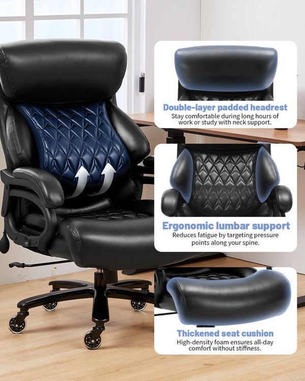 English Elm 600lbs Heavy Duty Executive Chair Pocket Spring Cushion Ergonomic Big Tall Support W5201P423401