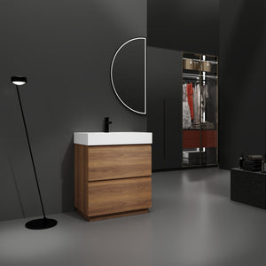 English Elm 30" Modern Bathroom Vanity With Undermount Sink, Double Drawer Storage & Waterproof Finish In Brown W1972S00007