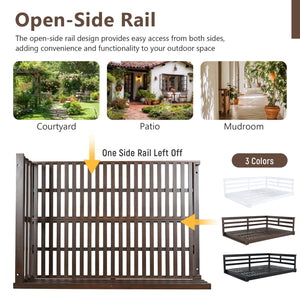 English Elm TOPMAX Acacia Wood Porch Swing Bed with 96" Hemp Ropes, Open-Side Minimalist Patio Lounger, 350lb Capacity Brown N717P265860D