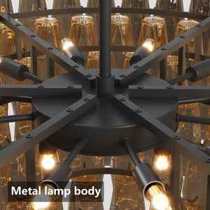 English Elm Modern Round Chandelier - 37" Extra Large Black Pendant Light With Smoke Glass Tubes For Stylish Interiors W1340P332563