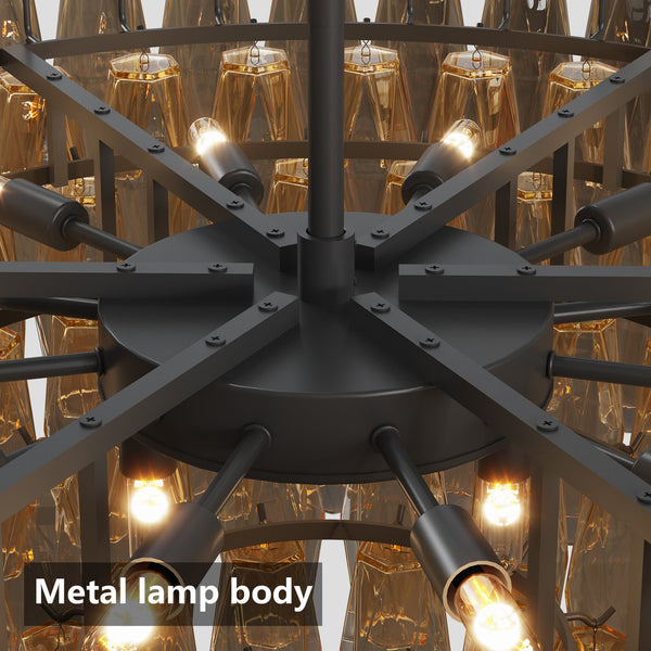 English Elm Modern Round Chandelier - 37" Extra Large Black Pendant Light With Smoke Glass Tubes For Stylish Interiors W1340P332563