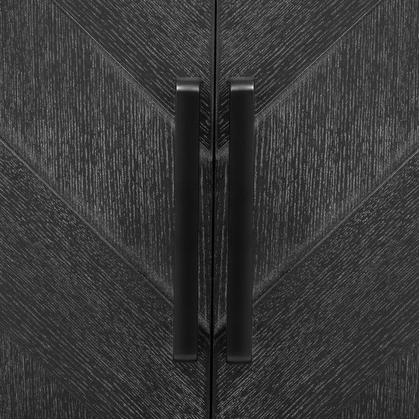 English Elm K&K Farmhouse Kitchen Island with 3D Wave Stripes Ash Veneer, Drop Leaf, Rolling Cart Storage Black N707P207915B