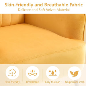 English Elm Velvet Barrel Accent Chair Tufted Shell Back with Metal Legs for Living Room Yellow W5722P462515