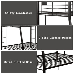 English Elm Limbra Sandy Finish Twin XL/Queen Bunk Bed with Metal Frame, Built-In Ladder, Full Guard Rail Durable Black 63 L x 19 W x 7 H B2726S00313
