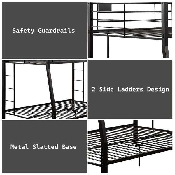 English Elm Limbra Sandy Finish Twin XL/Queen Bunk Bed with Metal Frame, Built-In Ladder, Full Guard Rail Durable Black 63 L x 19 W x 7 H B2726S00313