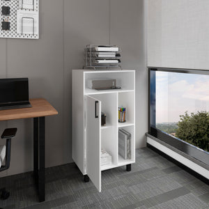 English Elm Base Base Cabinet White with 1 Door, 3 Shelves & 4 Legs — Engineered Wood, Compact Office Storage, 43.6"H x 23.6"W x 15.7"D, Ready to Assemble, CARB/TSCA Compliant B097P350296