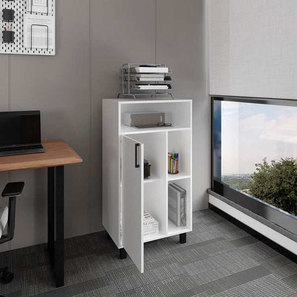 English Elm Base Base Cabinet White with 1 Door, 3 Shelves & 4 Legs — Engineered Wood, Compact Office Storage, 43.6"H x 23.6"W x 15.7"D, Ready to Assemble, CARB/TSCA Compliant B097P350296