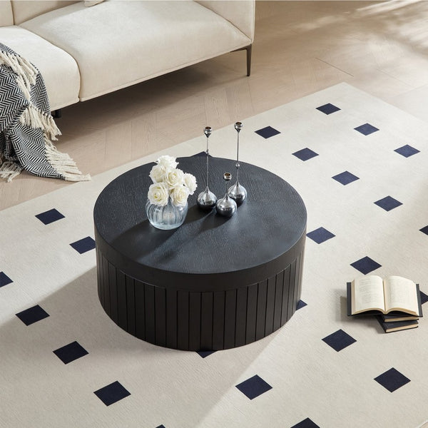 English Elm Round Wood Grain Coffee Table with Rotating Top and Hidden Storage for Modern Living Black W2085P399018