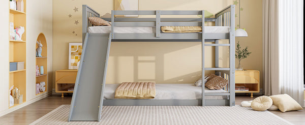 English Elm Twin Over Kids Bunk Bed with Slide Ladder Pine Frame White Finish LT000108AAE-1
