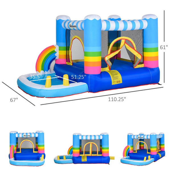 English Elm Outsunny Kids Inflatable Castle with Trampoline Pool and Blower for Backyard Fun W2225P217314