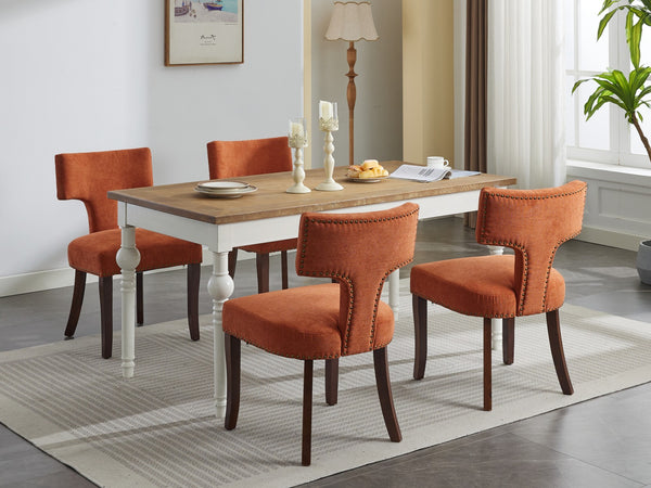 English Elm Mid Curved Back Dining Chairs Set of 2 with Copper Nail Trim, High-Density Foam Seats, Walnut Legs Orange W1143P186368