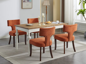 English Elm Mid Mid Century Modern Dining Chair with Curved Back, Copper Nail Trim, High-Density Foam & Walnut Legs Orange W1143P186368