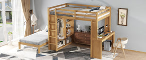 English Elm Queen Over Twin Bunk Bed With Built-In Desk, Storage, And Dismountable Lower Bed - Natural Wood W1580S00216-GIGA
