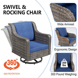 English Elm Jb Outdoor Swivel Rocker Chair Set with Pe Rattan Weave and Tempered Glass Side Table T5925S00008