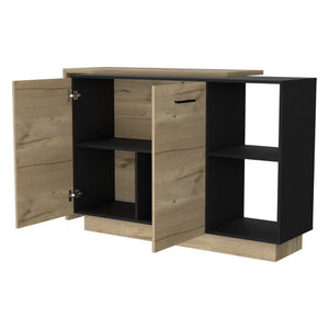 English Elm Worland,kitchen Island with Open Shelving and Wenge Finish for Modern Prep Spaces B128S00204