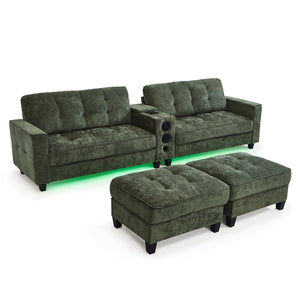 English Elm Swivel Barrel Accent Chair Chenille Tufted Round Club Seat for Living Room Lounge Green N719S002290F