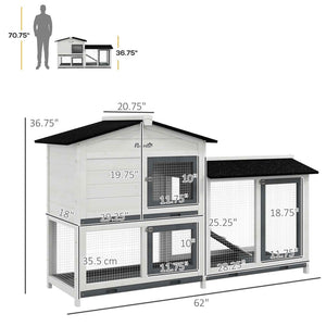 English Elm Pawhut Two-story Wooden Rabbit Hutch Outdoor Fir Frame Run Area Asphalt Roof W2225P249602