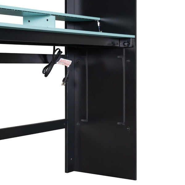 English Elm Full Size Gaming Bunk Bed with Rgb Lighting Integrated Desk Wardrobe and Storage Blue LT100266AAC