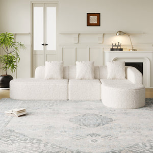 English Elm 111.8-Inch L-Shaped Curved Modular Sofa - Modern Lychee-Textured Fabric With 3 Pillows For Comfort W834S00540