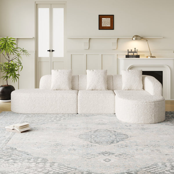 English Elm 111.8-Inch L-Shaped Curved Modular Sofa - Modern Lychee-Textured Fabric With 3 Pillows For Comfort W834S00540