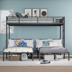 English Elm Triple Bunk Bed Steel Frame Sleeps Three Kids with Noise Reduced Powder Coated Design W3752S00003