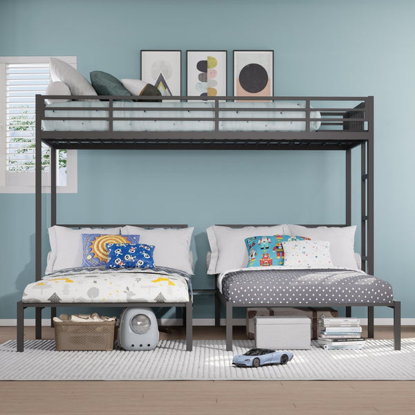 English Elm Triple Bunk Bed Steel Frame Sleeps Three Kids with Noise Reduced Powder Coated Design W3752S00003