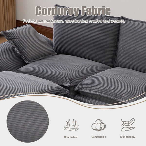 English Elm Sectional Cloud Sofa Modular Deep Seat Corduroy Upholstered Living Room Couch with Storage Dark Gray W395S00133