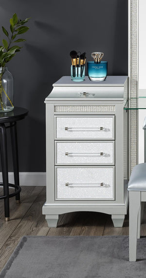 English Elm Glam Elegant Vanity Set with LED Mirror, Plush Stool, Ample Storage, Felt-Lined Drawers, Chic Finish Gray 24 L x 40 W x 36 H B2741S00671