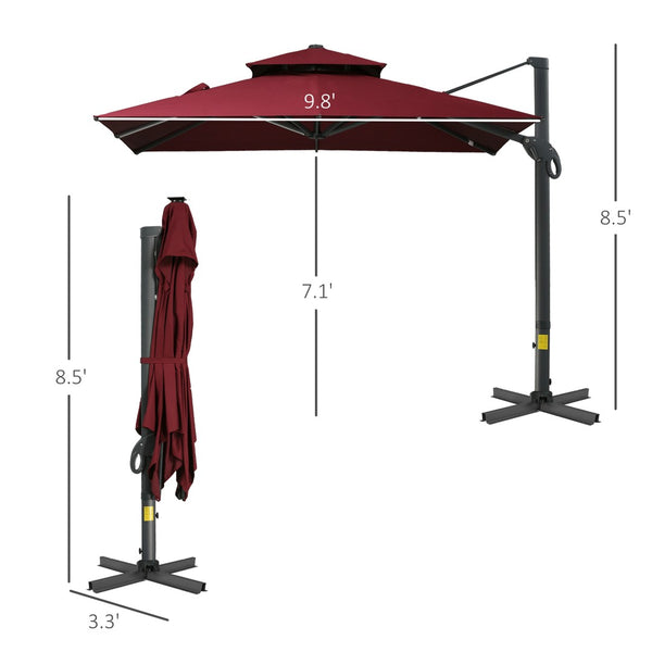 English Elm Outsunny 10Ft Offset Cantilever Patio Umbrella – Versatile Shade Solution With 360° Rotation & Tilt W2225P217598-GIGA