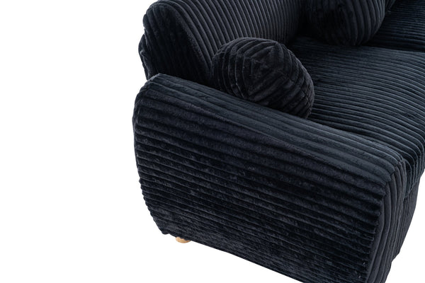 English Elm Modern Black Corduroy Sofa Couch - Stylish 84" Sectional Love Seat For Living Rooms & Home Offices W2363S00075