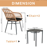 English Elm 3 Pieces Of Luxury Outdoor Wicker Furniture - Patio Bistro Style Table and Chair Combination,Weather-Resistant Pe Wicker Weave, Stainless Steel Fame, Suitable For Garden, Terrace,Backyard Casua