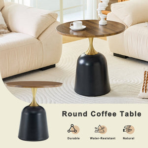 English Elm 23.6 Inch Round Side Table with Metal Base Warm Grain Top for Living Room or Office Walnut W2920P407665