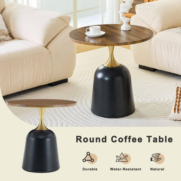 English Elm 23.6 Inch Round Side Table with Metal Base Warm Grain Top for Living Room or Office Walnut W2920P407665