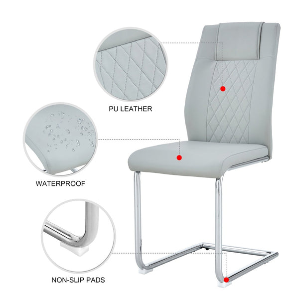 English Elm Table And Chair Set - Modern Marble Pattern Mdf Dining Table With 4 Light Gray Pu Chairs, Stylish Design W1151S02187-GIGA