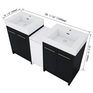 English Elm 60 Inch Freestanding Bathroom Vanity With Modern Resin Sink, Soft-Close Doors & Ample Storage Space W999S00299